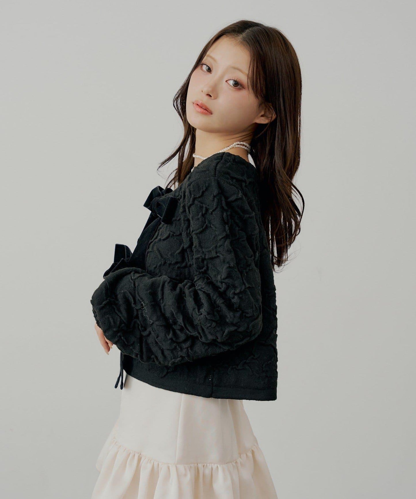 前後兩穿撞色前綁帶開衫