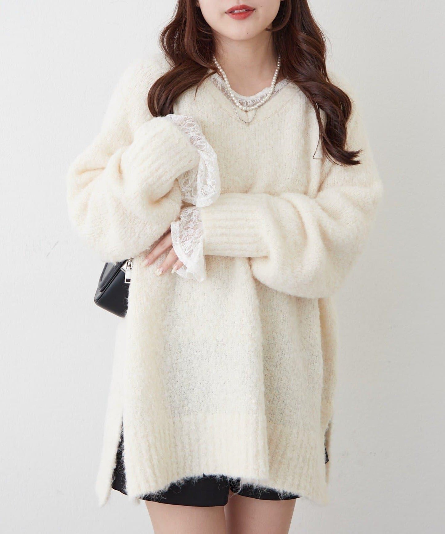 【nane】圈圈紗V領針織套頭衫