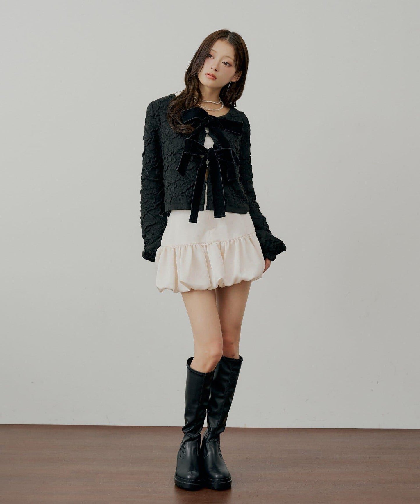 前後兩穿撞色前綁帶開衫