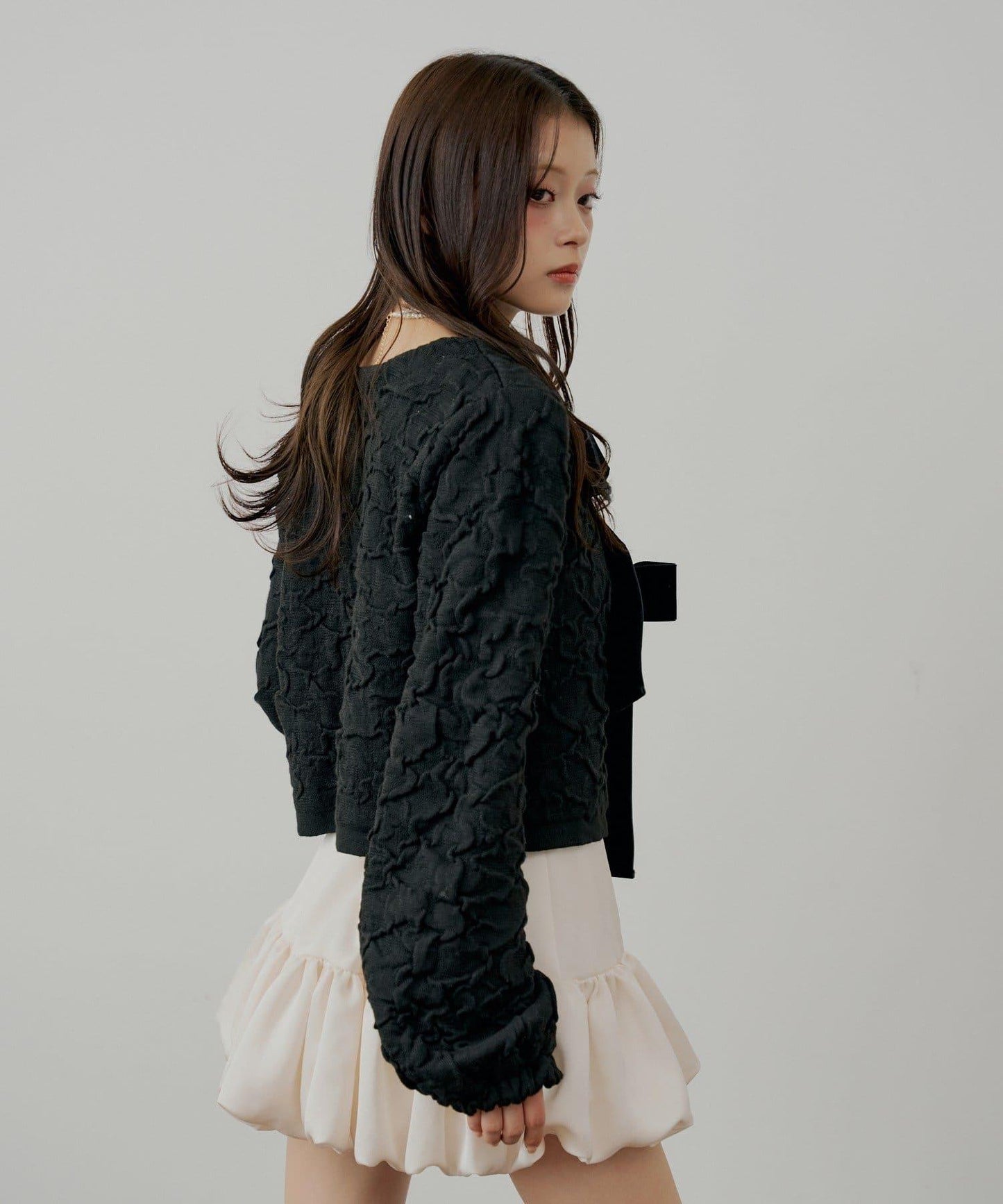 前後兩穿撞色前綁帶開衫