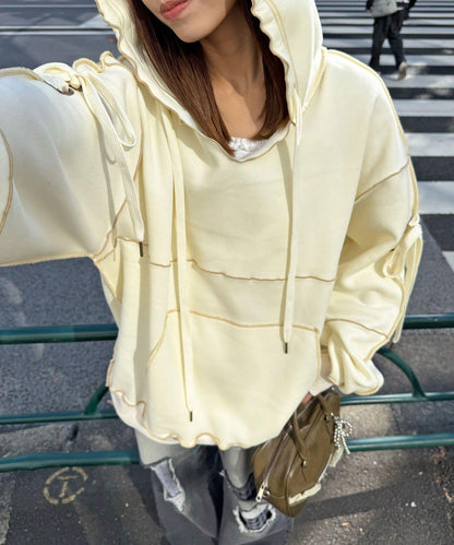 內加絨蕾絲袖邊波浪邊連帽衛衣