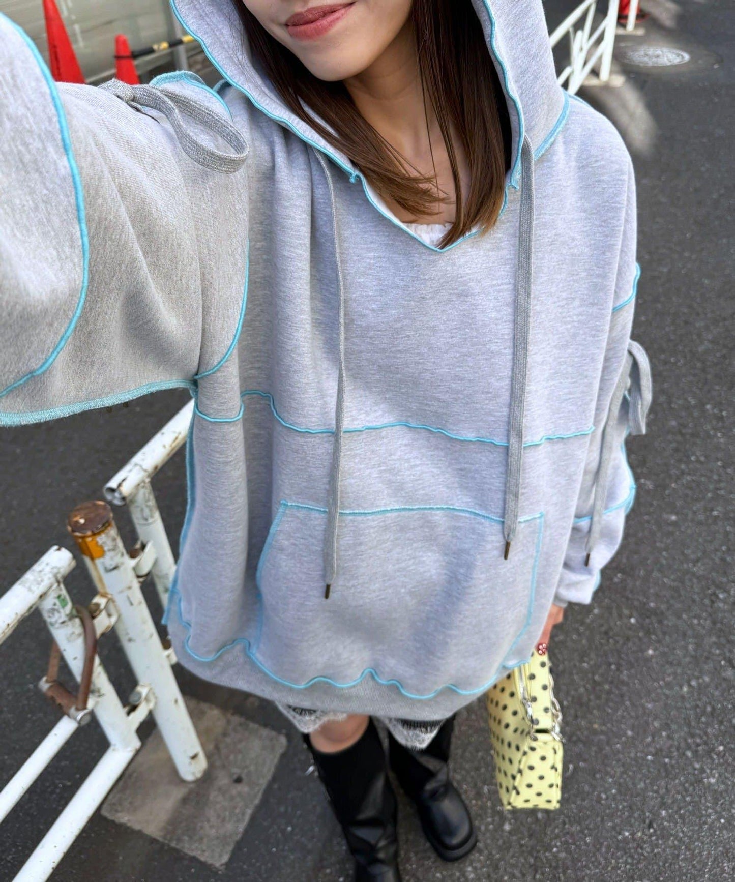 內加絨蕾絲袖邊波浪邊連帽衛衣