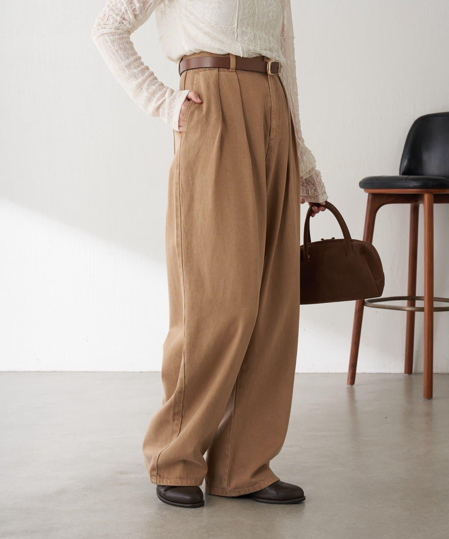 【修飾身形】Q.anos裝飾褶皺寬鬆長褲