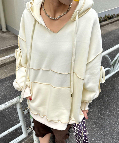 內加絨蕾絲袖邊波浪邊連帽衛衣