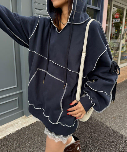 內加絨蕾絲袖邊波浪邊連帽衛衣