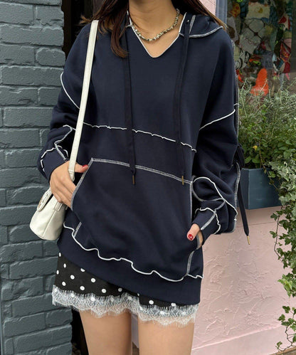 內加絨蕾絲袖邊波浪邊連帽衛衣