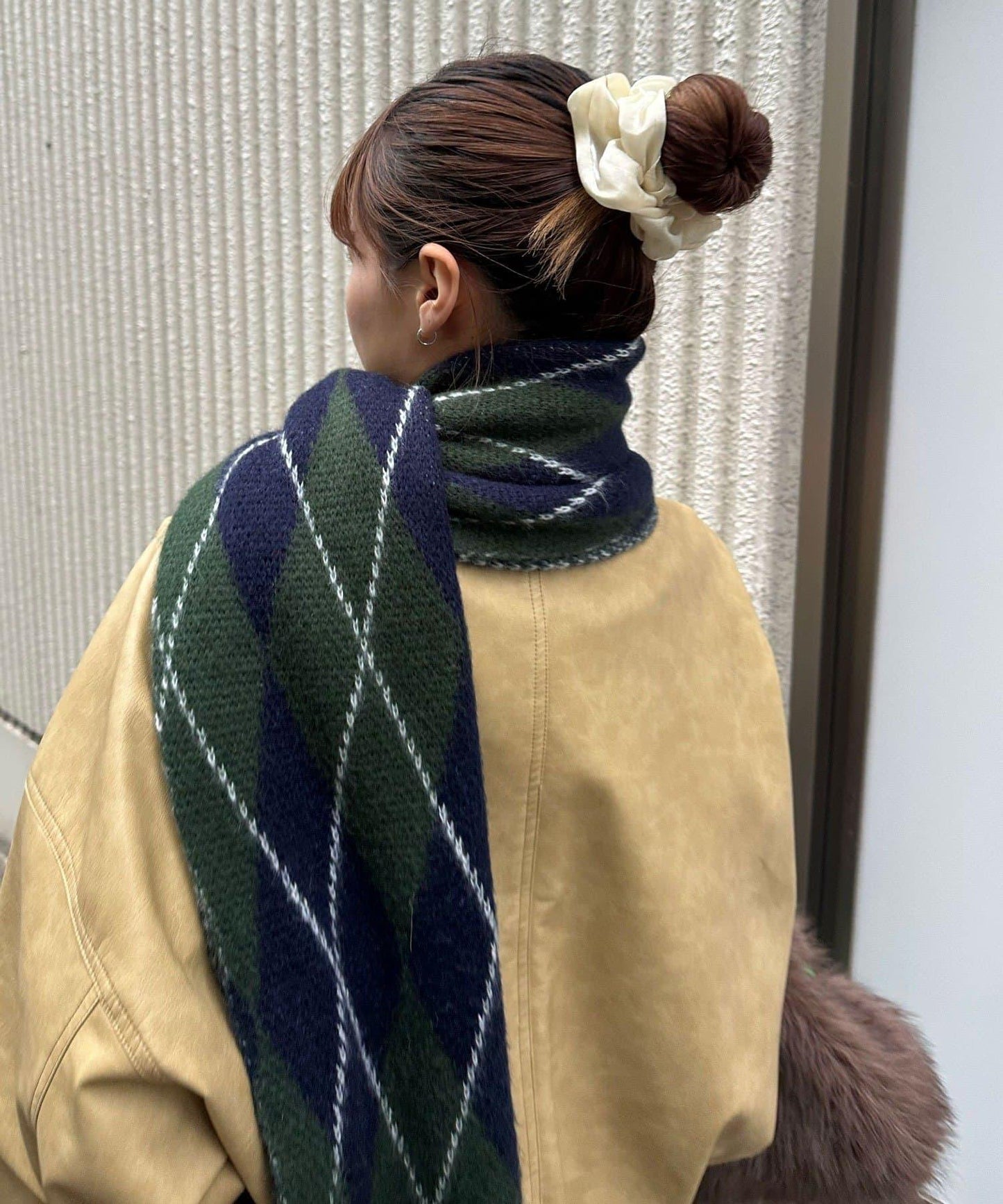 混色圖案流蘇圍巾