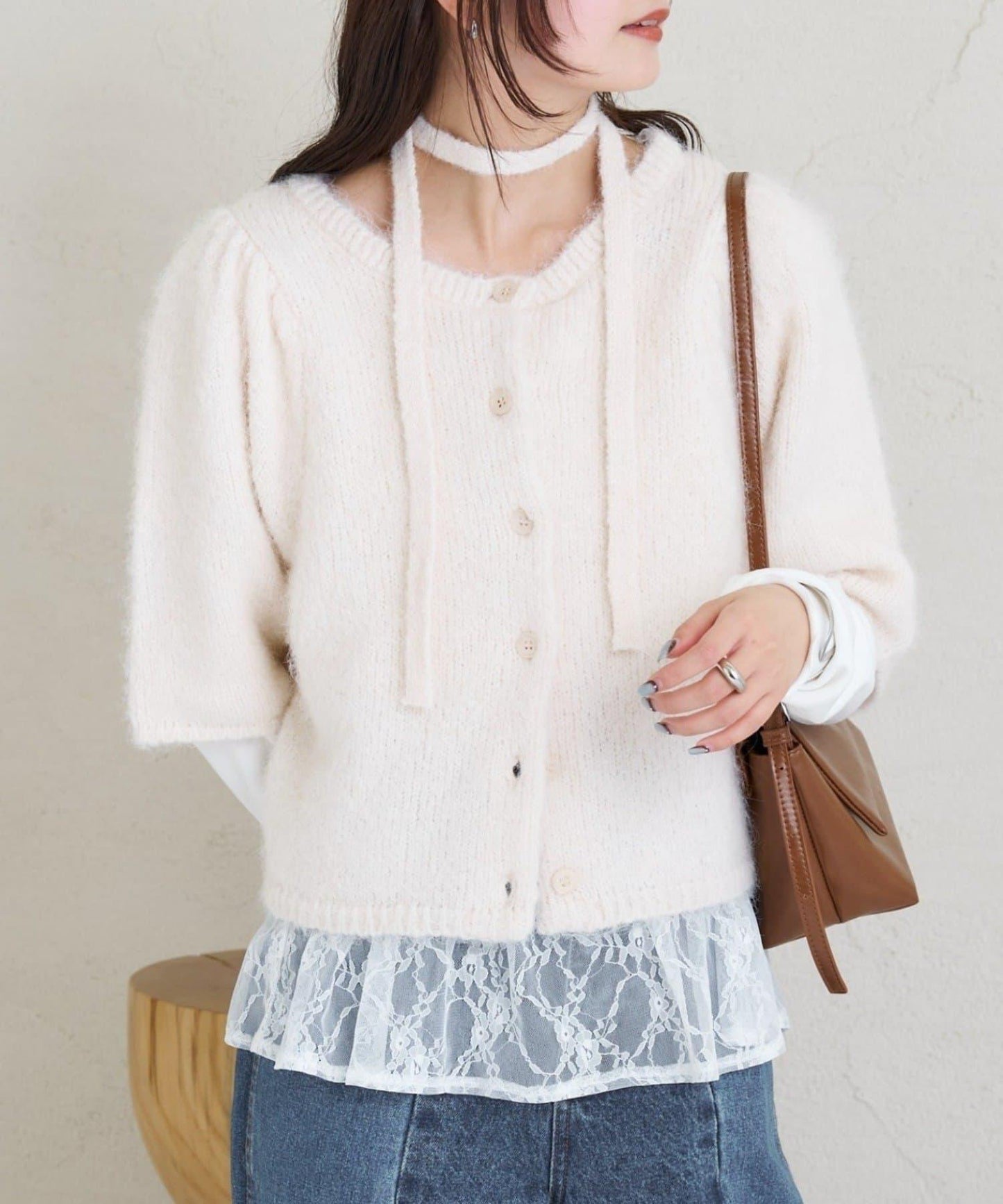 《10%OFFおすすめアイテム》蓬鬆短袖針織開衫