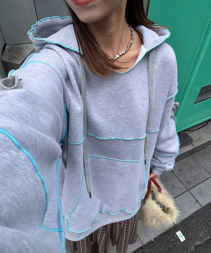 內加絨蕾絲袖邊波浪邊連帽衛衣