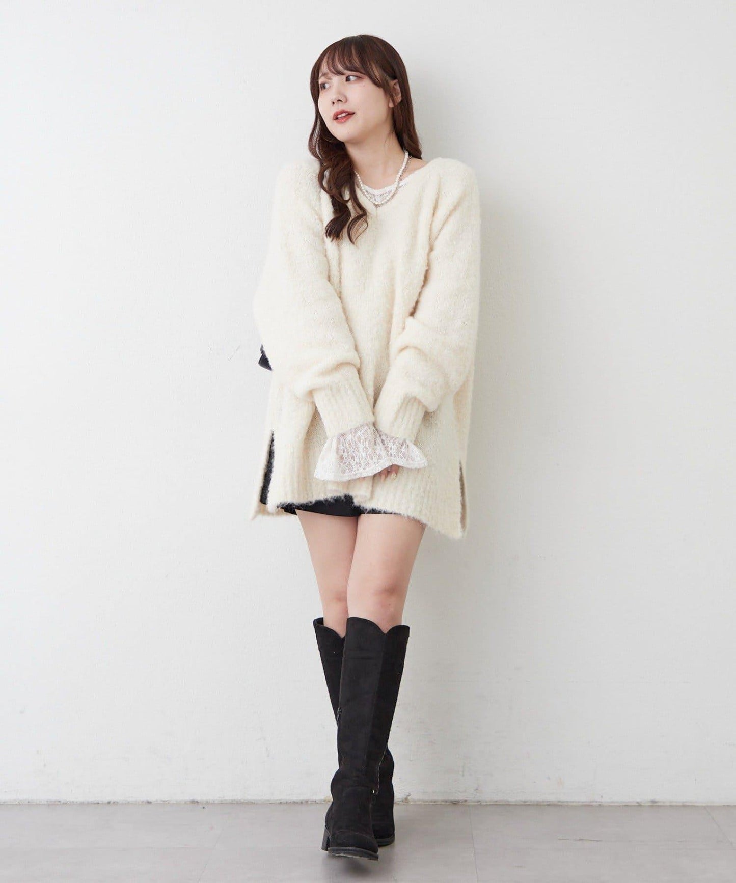 【nane】圈圈紗V領針織套頭衫