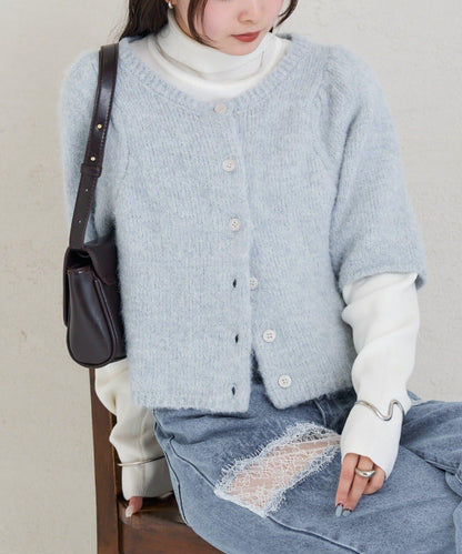 《10%OFFおすすめアイテム》蓬鬆短袖針織開衫