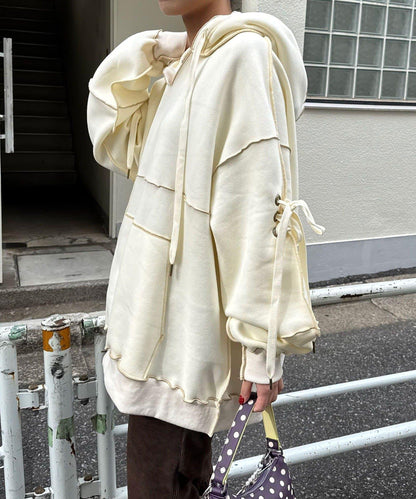 內加絨蕾絲袖邊波浪邊連帽衛衣