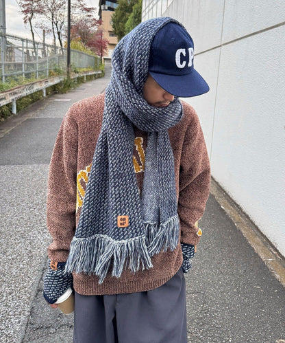混色圖案流蘇圍巾