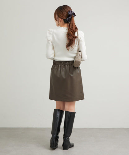 【sanaセレクト】珍珠裝飾人造皮迷你裙