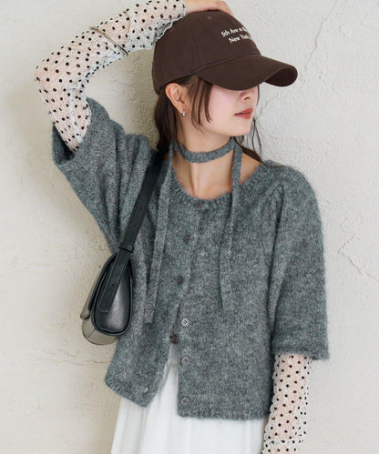 《10%OFFおすすめアイテム》蓬鬆短袖針織開衫