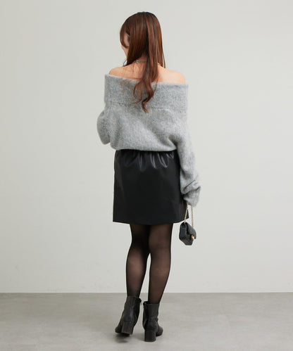 【sanaセレクト】珍珠裝飾人造皮迷你裙