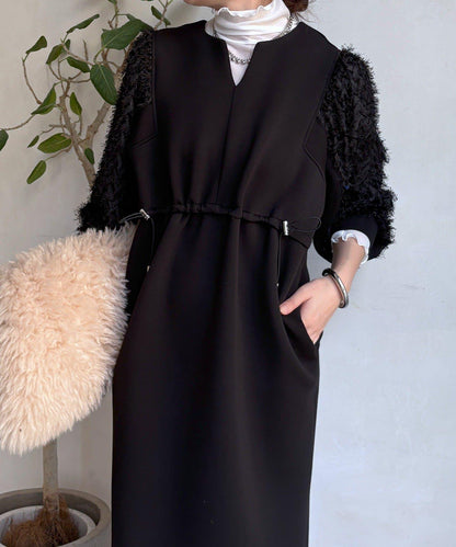 拼接蕾絲連衣裙