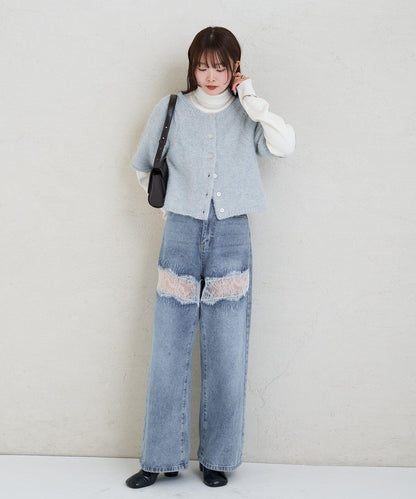 《10%OFFおすすめアイテム》蓬鬆短袖針織開衫