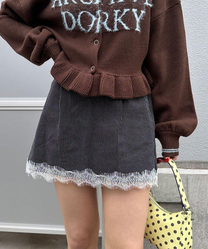 〈波點/條紋/純色〉蕾絲拼接下襬迷你裙