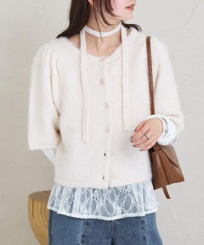 《10%OFFおすすめアイテム》蓬鬆短袖針織開衫