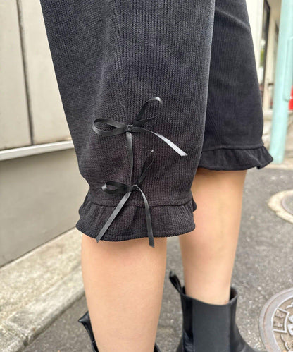 緞帶燈芯絨七分褲