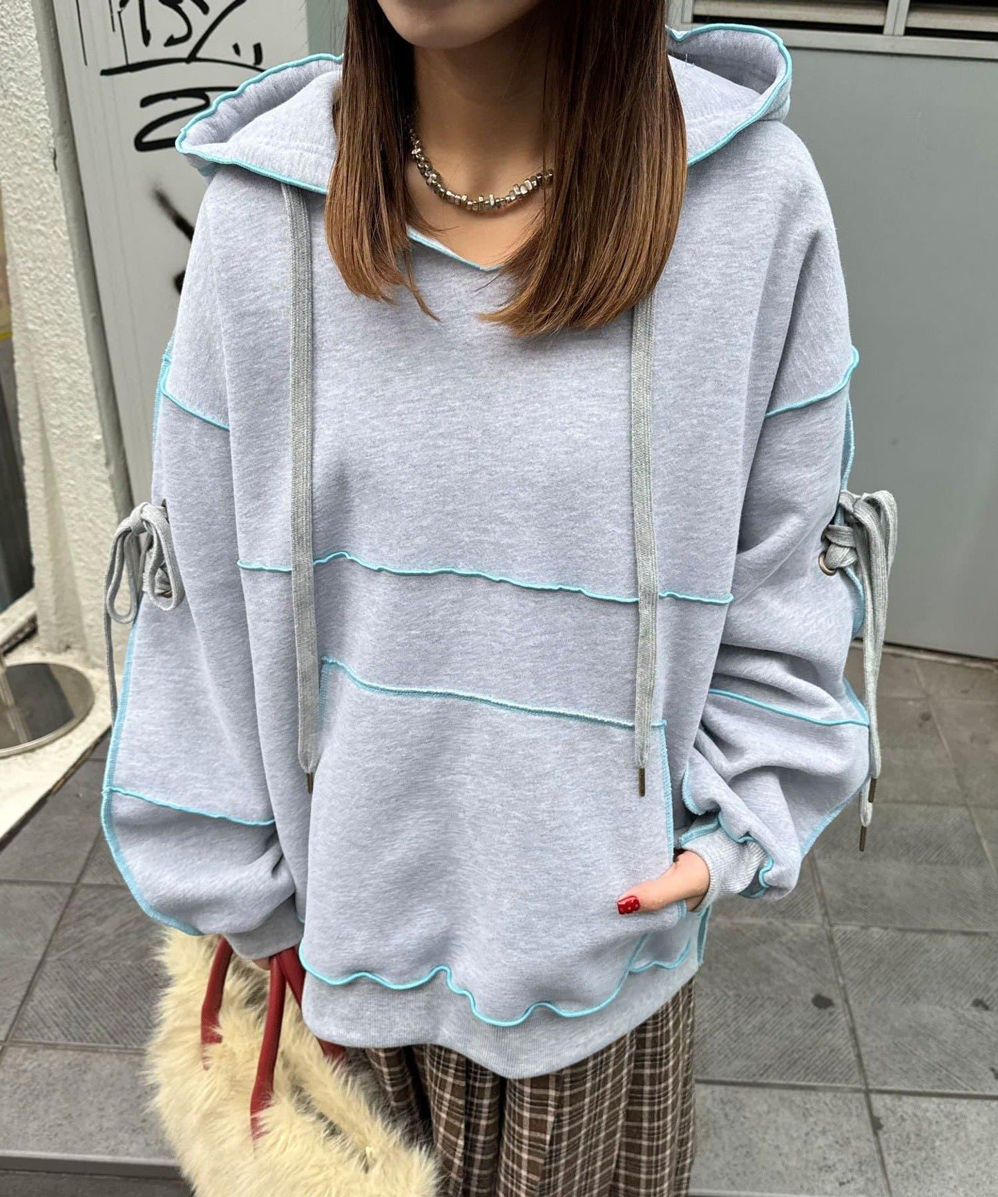 內加絨蕾絲袖邊波浪邊連帽衛衣