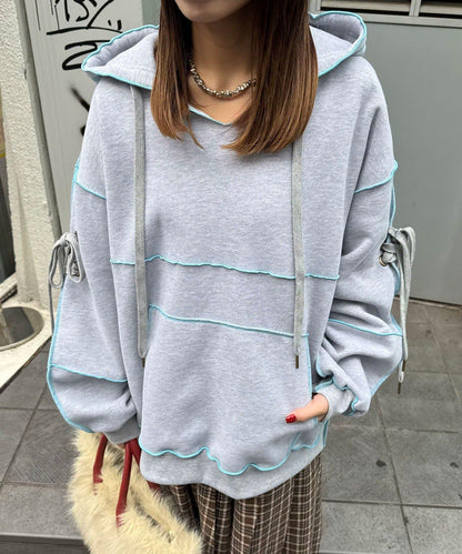 內加絨蕾絲袖邊波浪邊連帽衛衣