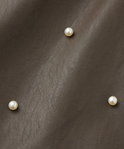 【sanaセレクト】珍珠裝飾人造皮迷你裙