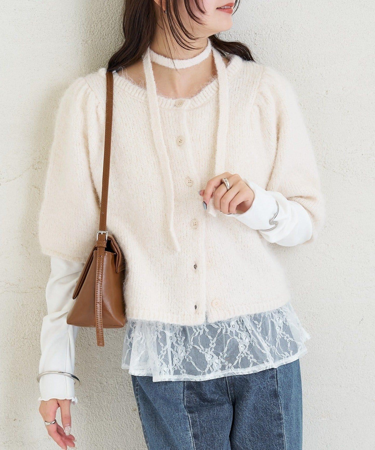 《10%OFFおすすめアイテム》蓬鬆短袖針織開衫