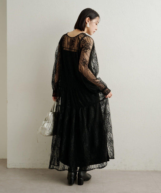 透視層疊連衣裙