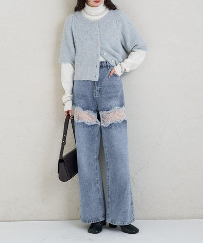 《10%OFFおすすめアイテム》蓬鬆短袖針織開衫