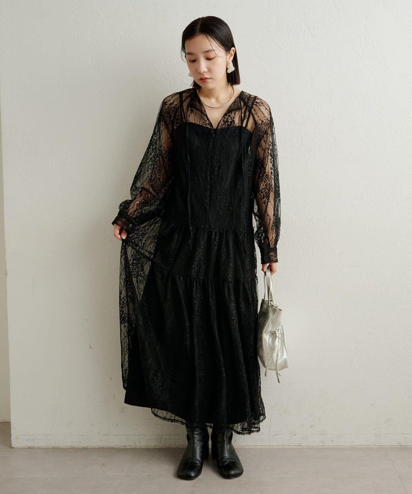 透視層疊連衣裙