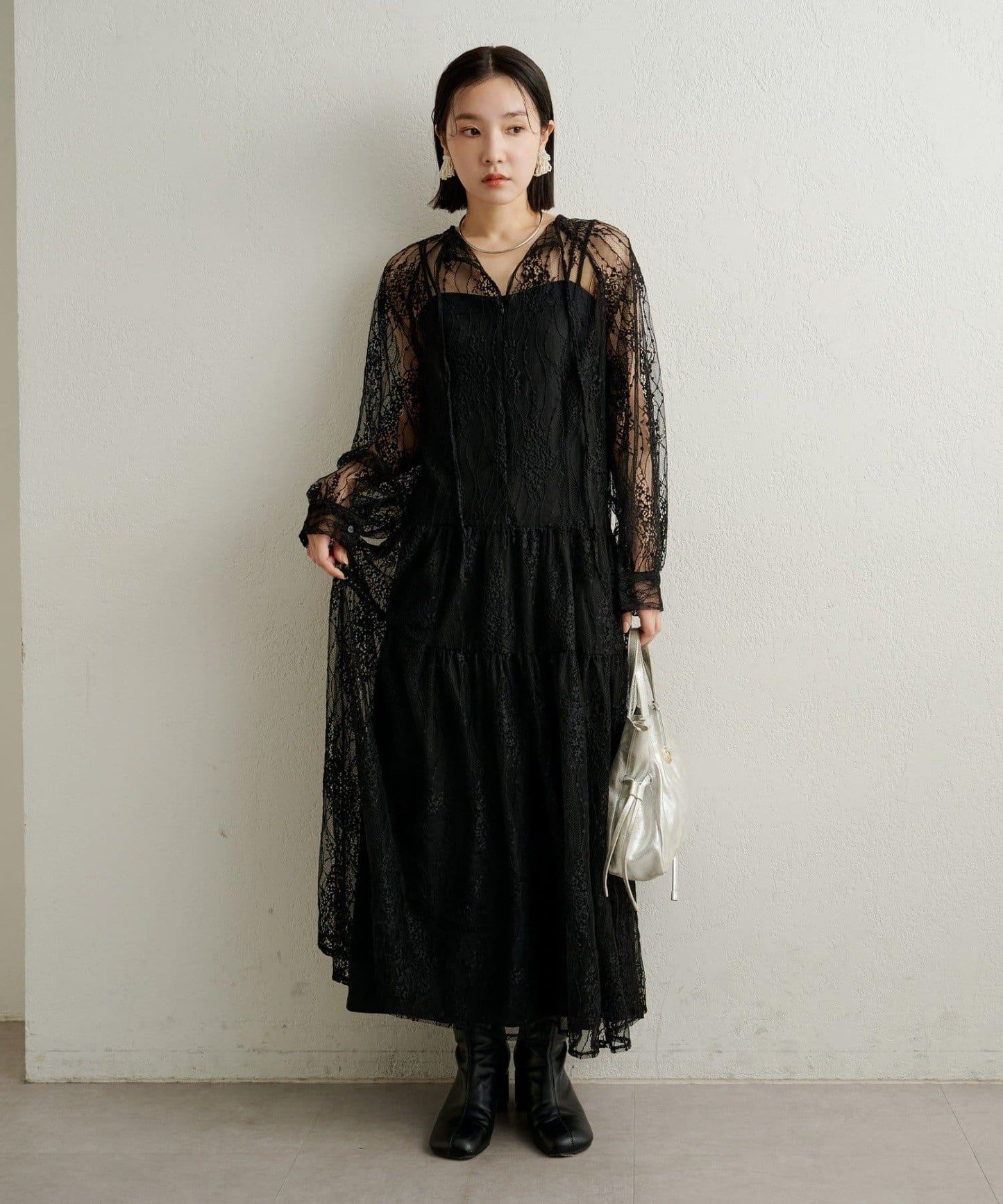 透視層疊連衣裙