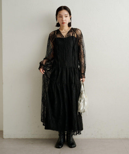 透視層疊連衣裙