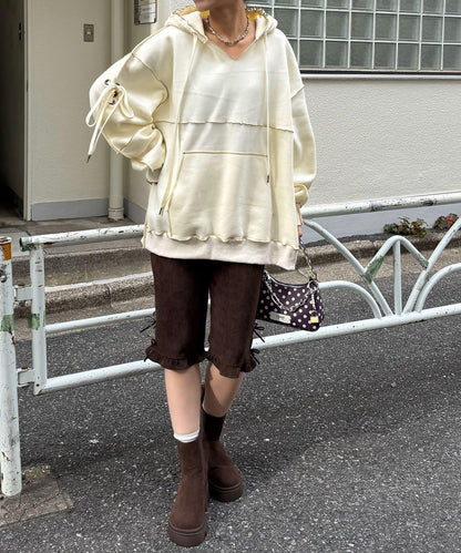 內加絨蕾絲袖邊波浪邊連帽衛衣