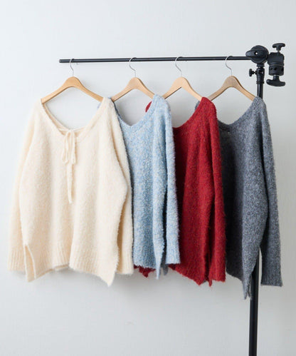 【nane】圈圈紗V領針織套頭衫