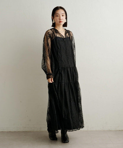 透視層疊連衣裙