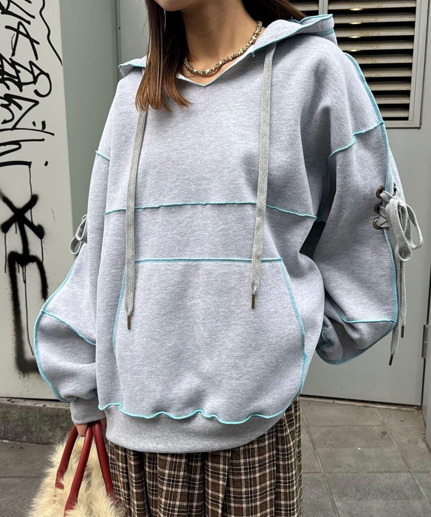 內加絨蕾絲袖邊波浪邊連帽衛衣