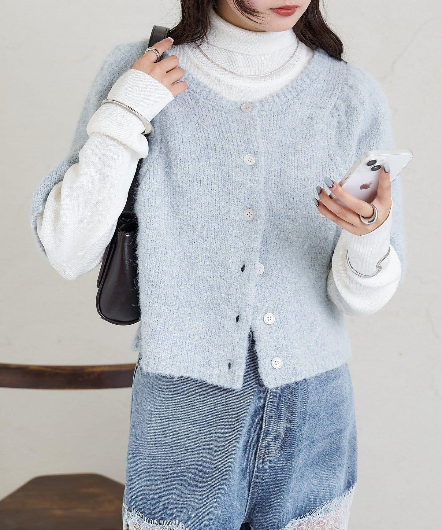 《10%OFFおすすめアイテム》蓬鬆短袖針織開衫