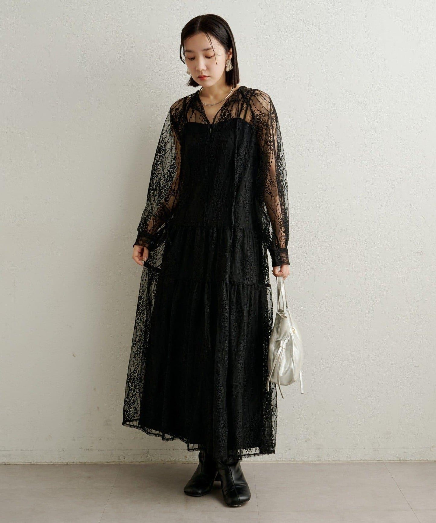 透視層疊連衣裙