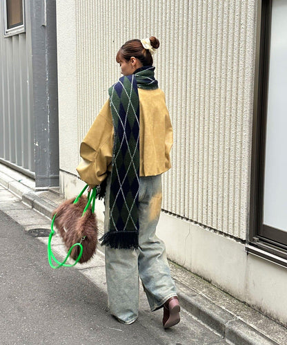 混色圖案流蘇圍巾