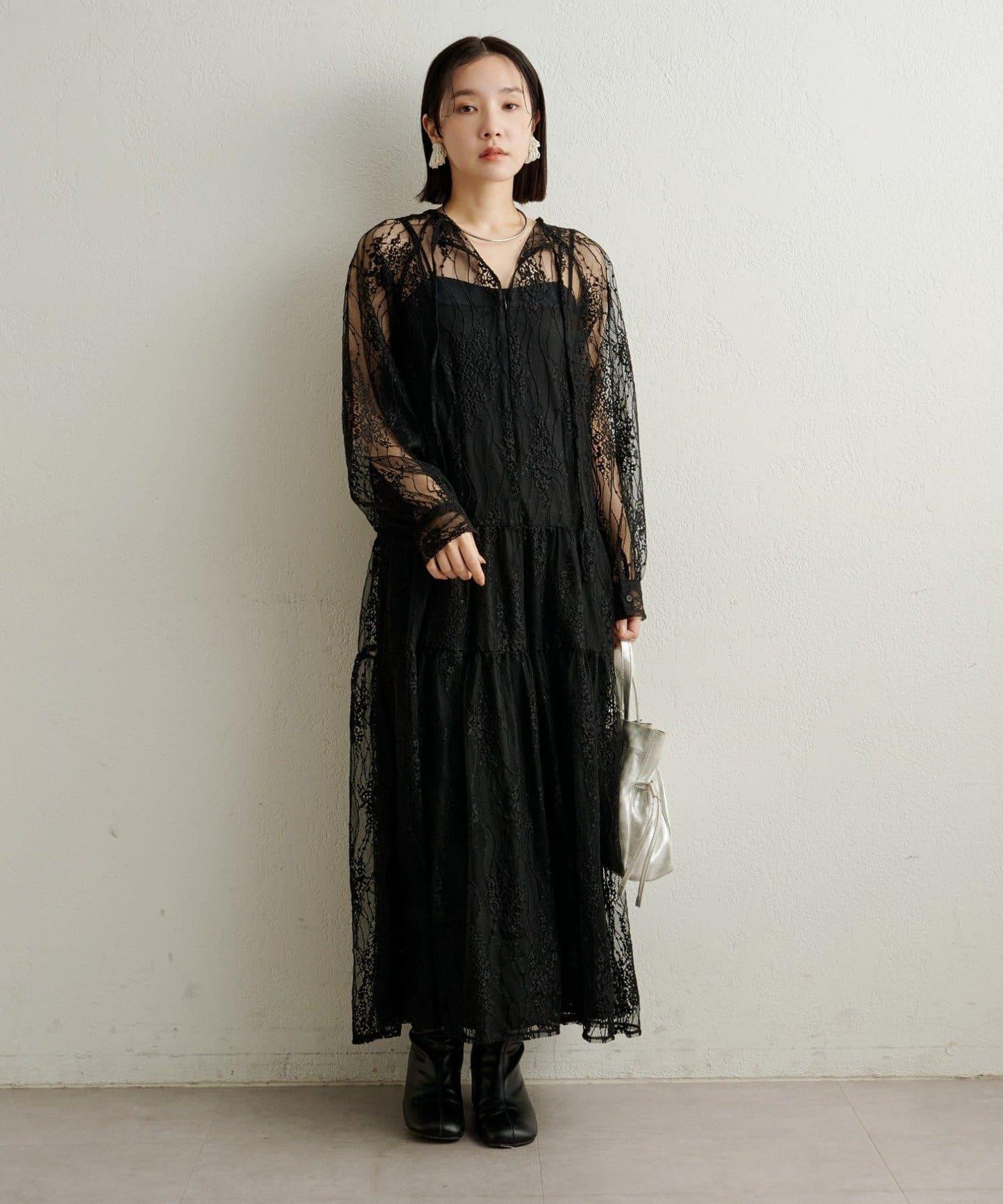 透視層疊連衣裙