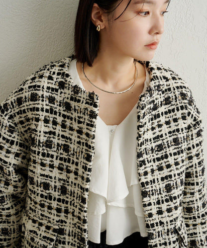 可搭配套裝穿著無領花呢夾克