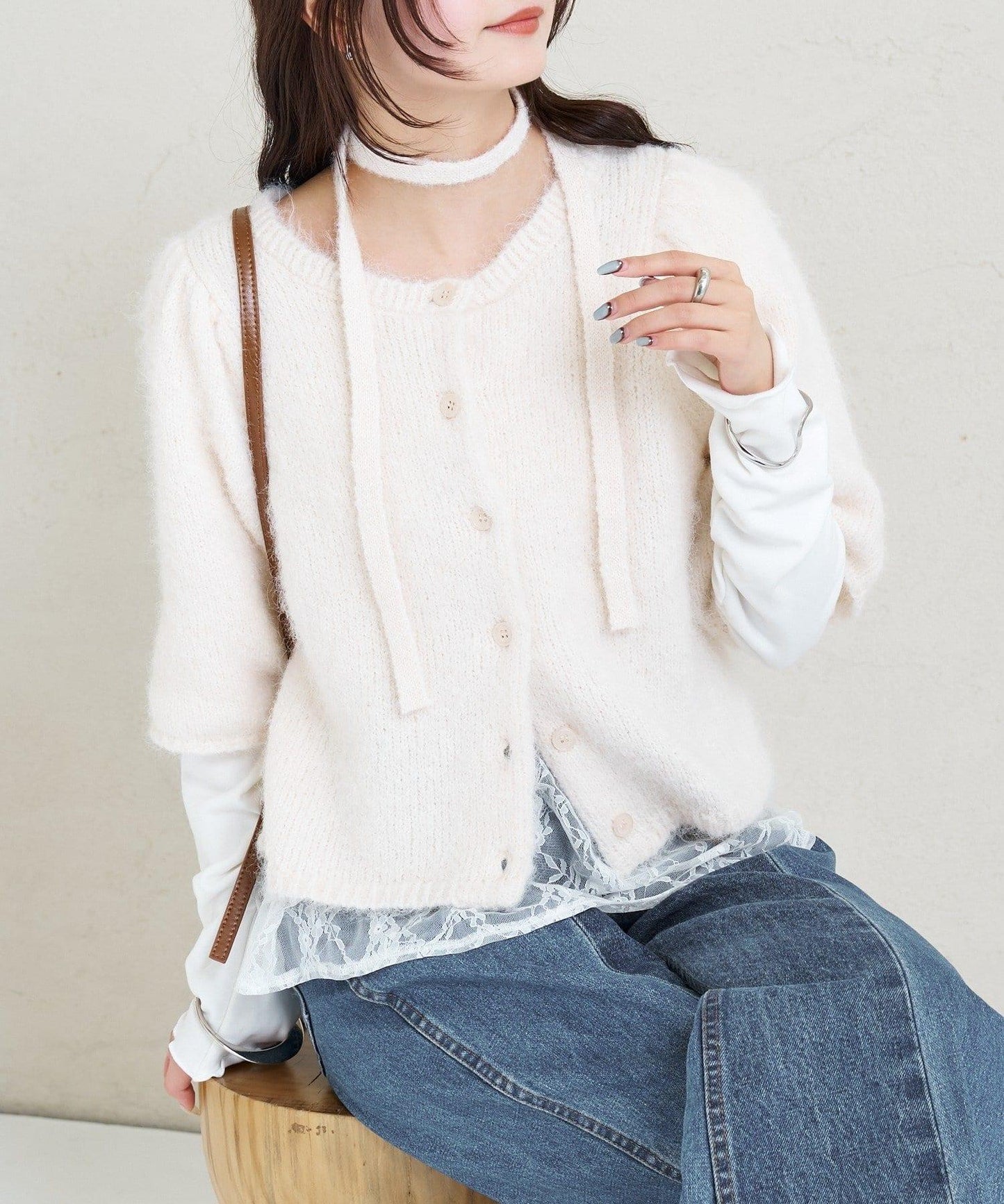 《10%OFFおすすめアイテム》蓬鬆短袖針織開衫