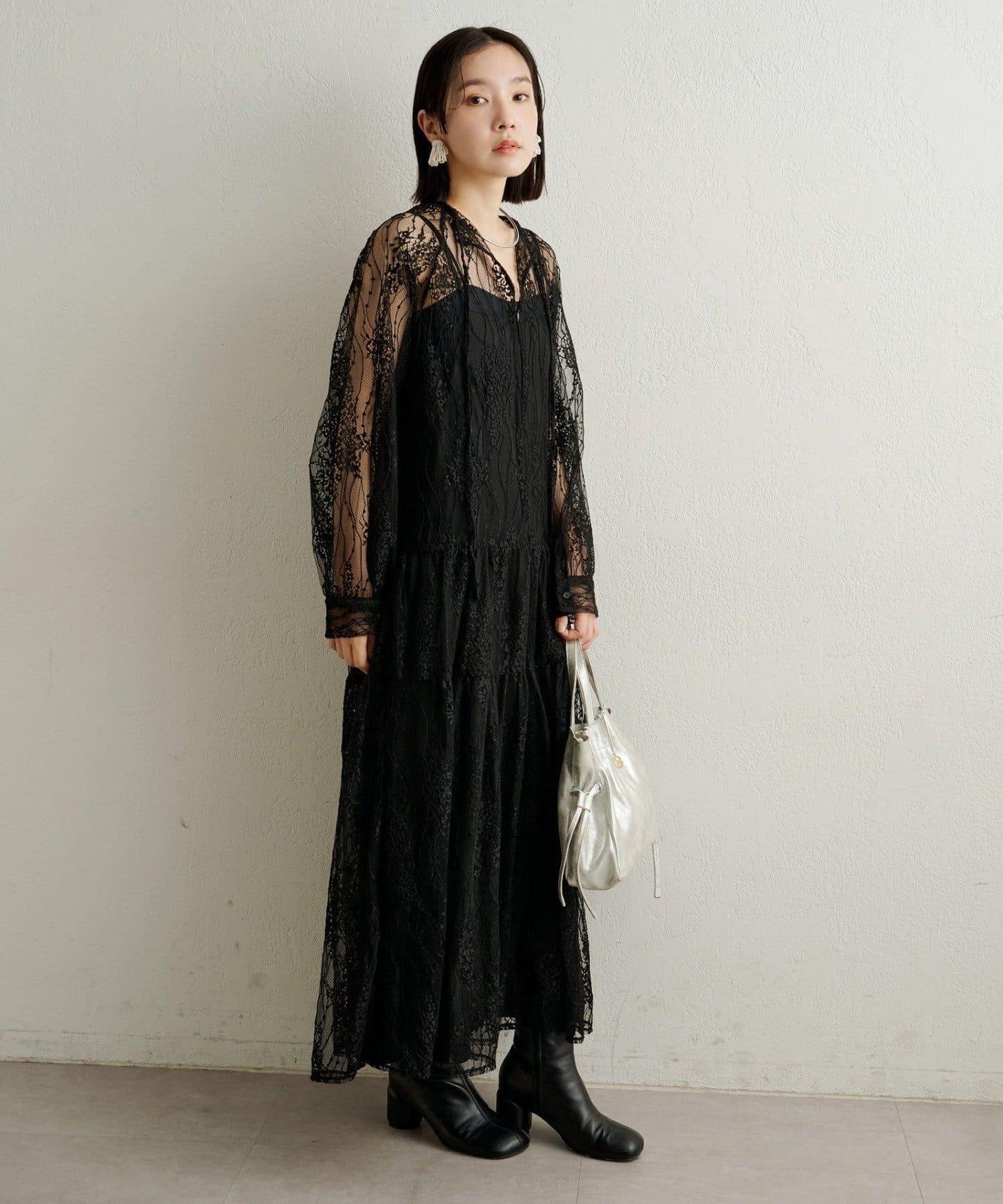 透視層疊連衣裙