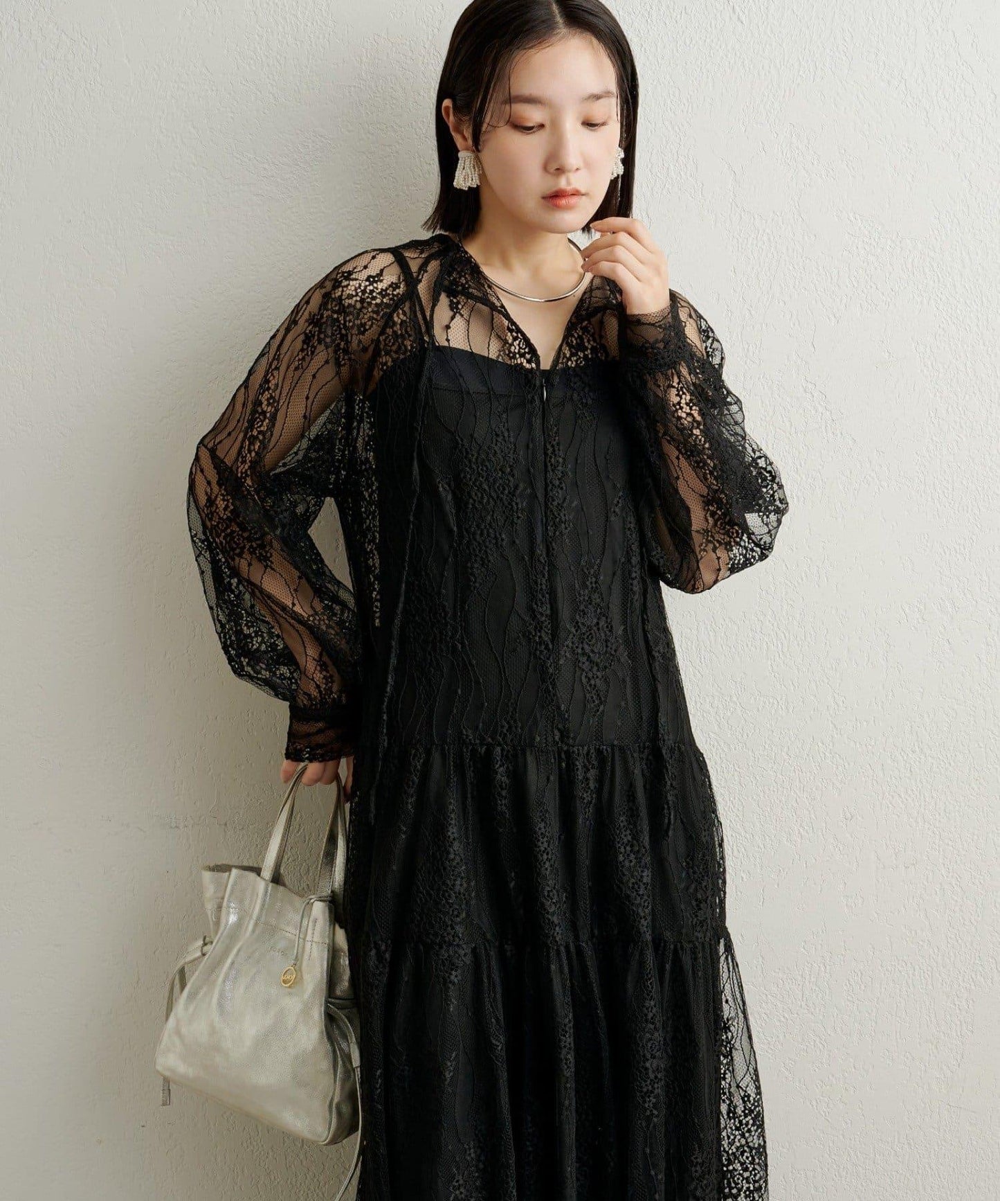 透視層疊連衣裙