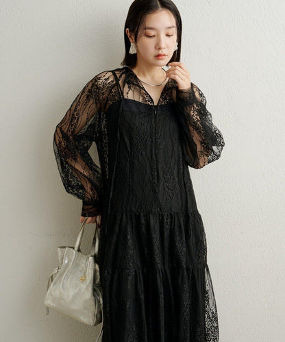 透視層疊連衣裙