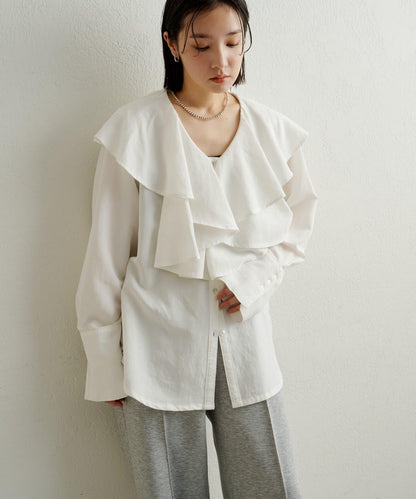 【可搭配套裝穿著◎】仿水洗荷葉邊襯衫