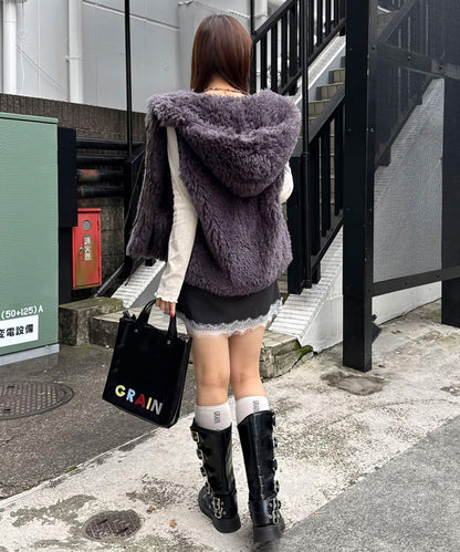 〈波點/條紋/純色〉蕾絲拼接下襬迷你裙