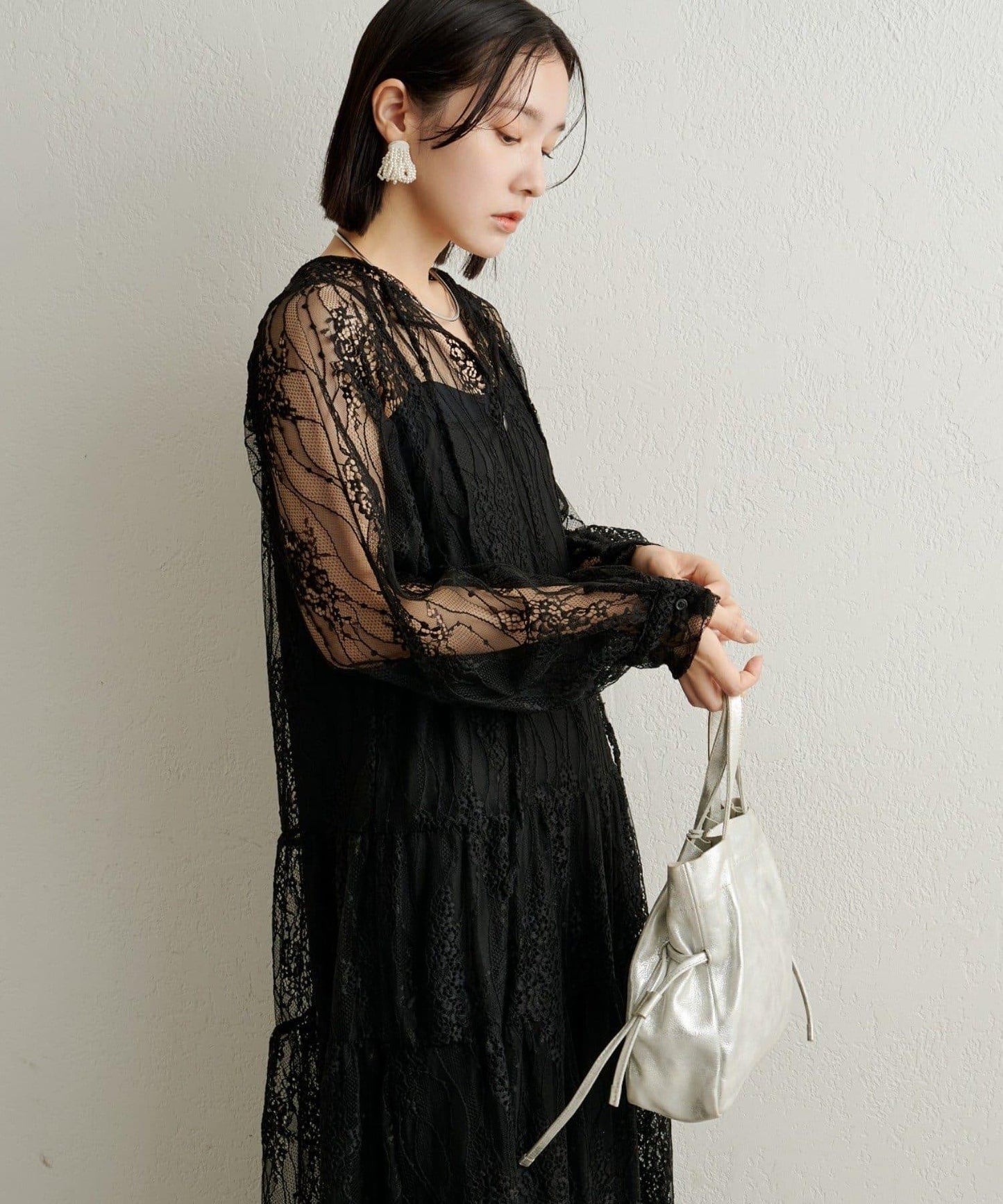 透視層疊連衣裙